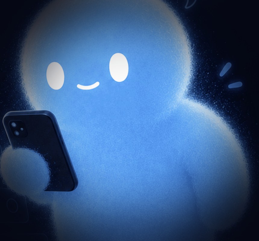 Brainy looking at a phone